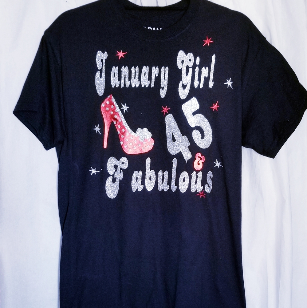 Women's Gildan Black January 45th Birthday Tee  Size Medium